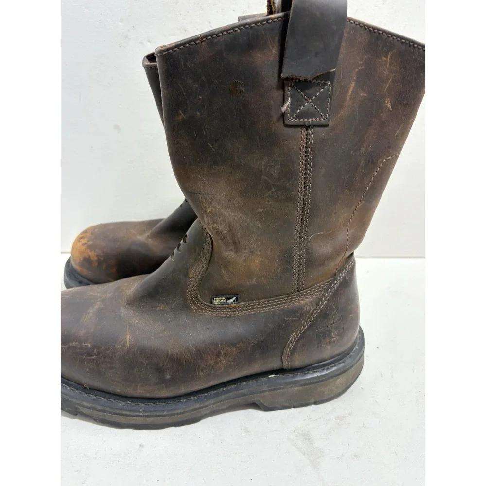 Men's Timberland Pro Helix HD Pull On Waterproof Brown Boots Size 7 Extra Wide